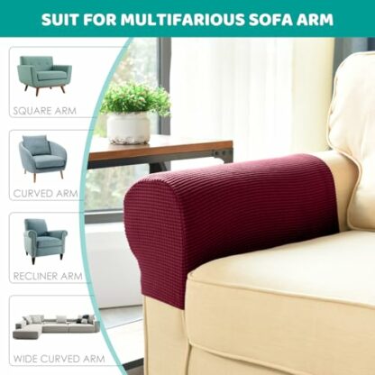 CECOMBINE Armrest Chair Covers, Set of 4 Stretch Armrest Chair Anti-Slip Furniture Protector Slipcovers Chair Sofa Couch Protector Stretch Fit for Armchairs Sofa Couches Recliner - Image 3