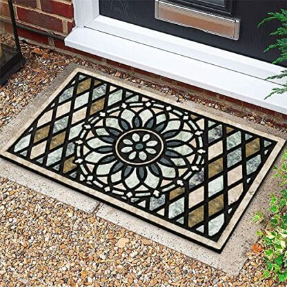 CHICHIC 30 Inch Welcome Door Mat for Home Entrance Outdoor Entrance Door Mat Heavy Duty Non Slip Rubber Back Low Profile Floor Mat Flower - Image 3