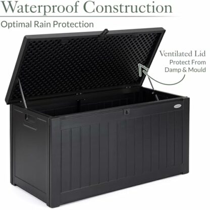 CHRISTOW Waterproof Garden Storage Box With Lockable Lid, Plastic Wood Effect Outdoor Storage Box, Aluminium Hinges, 190L - Image 4