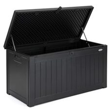 CHRISTOW Waterproof Garden Storage Box With Lockable Lid, Plastic Wood Effect Outdoor Storage Box, Aluminium Hinges, 190L