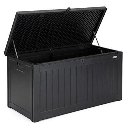 CHRISTOW Waterproof Garden Storage Box With Lockable Lid, Plastic Wood Effect Outdoor Storage Box, Aluminium Hinges, 190L - Image 2