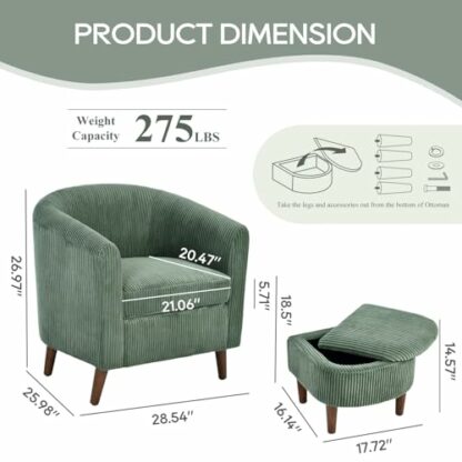 COLAMY Upholstered Barrel Accent Chair with Storage Ottoman with Lounge Seat - Image 3