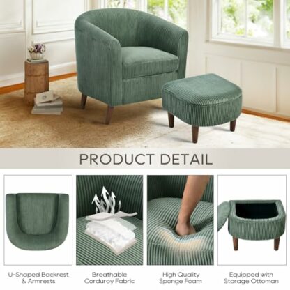 COLAMY Upholstered Barrel Accent Chair with Storage Ottoman with Lounge Seat - Image 4