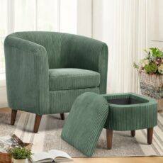 COLAMY Upholstered Barrel Accent Chair with Storage Ottoman with Lounge Seat