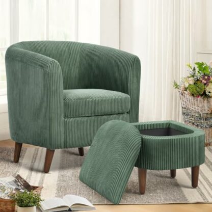 COLAMY Upholstered Barrel Accent Chair with Storage Ottoman with Lounge Seat - Image 2