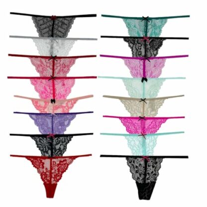 COLOROSES Pack of 6 Women Lacy G-String Thongs No Show Panties Sexy Underwear Assorted Lace Pattern and Colors - Image 2