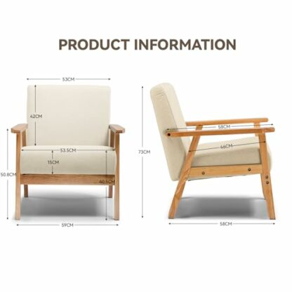 COMHOMA Armchair Fabric Accent Chair, Padded Lounge Chair Mid-Century Modern Upholstered Living Room Chairs with Solid Wood Frame & Soft Cushion for Living Room, Bedroom - Image 3