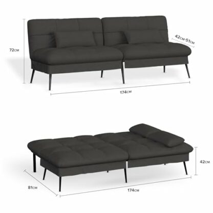 COMHOMA Fabric Sofa Bed 3 Seater Upgraded Frame 5-Gear Back Angle Adjustable Futon Sofa for Living Room, Guest Room, Spare Room 3 COMHOMA Fabric Sofa Bed 3 Seater Upgraded Frame 5-Gear Back Angle Adjustable Futon Sofa for Living Room, Guest Room, Spare Room - Image 3