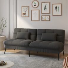 COMHOMA Fabric Sofa Bed 3 Seater Upgraded Frame 5-Gear Back Angle Adjustable Futon Sofa for Living Room, Guest Room, Spare Room