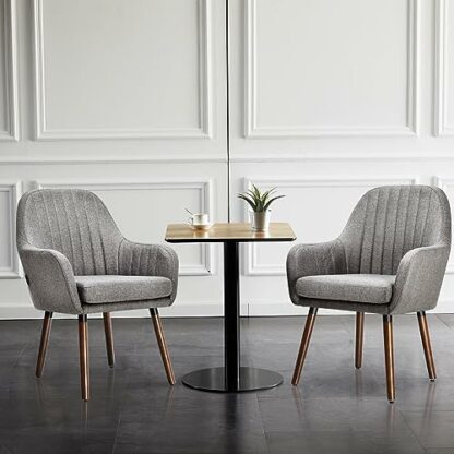 COSTWAY Accent Chairs Set of 2, Linen Fabric Upholstered Comfy Lounge Armchairs with Rubber Wood Legs, Modern Shell Occasional Side Dining Seat Vanity Reading Chair for Living Room Bedroom 3 COSTWAY Accent Chairs Set of 2, Linen Fabric Upholstered Comfy Lounge Armchairs with Rubber Wood Legs, Modern Shell Occasional Side Dining Seat Vanity Reading Chair for Living Room Bedroom - Image 3