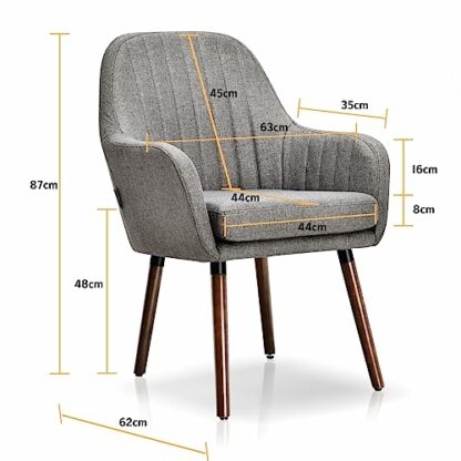 COSTWAY Accent Chairs Set of 2, Linen Fabric Upholstered Comfy Lounge Armchairs with Rubber Wood Legs, Modern Shell Occasional Side Dining Seat Vanity Reading Chair for Living Room Bedroom 4 COSTWAY Accent Chairs Set of 2, Linen Fabric Upholstered Comfy Lounge Armchairs with Rubber Wood Legs, Modern Shell Occasional Side Dining Seat Vanity Reading Chair for Living Room Bedroom - Image 4
