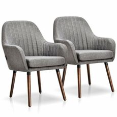 COSTWAY Accent Chairs Set of 2, Linen Fabric Upholstered Comfy Lounge Armchairs with Rubber Wood Legs, Modern Shell Occasional Side Dining Seat Vanity Reading Chair for Living Room Bedroom