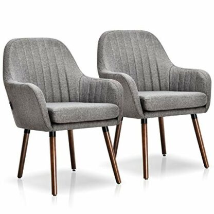 COSTWAY Accent Chairs Set of 2, Linen Fabric Upholstered Comfy Lounge Armchairs with Rubber Wood Legs, Modern Shell Occasional Side Dining Seat Vanity Reading Chair for Living Room Bedroom 2 COSTWAY Accent Chairs Set of 2, Linen Fabric Upholstered Comfy Lounge Armchairs with Rubber Wood Legs, Modern Shell Occasional Side Dining Seat Vanity Reading Chair for Living Room Bedroom - Image 2
