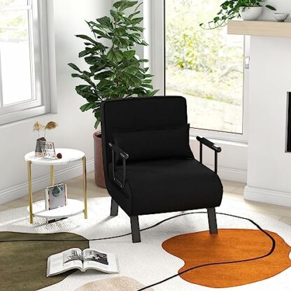 COSTWAY Folding Sofa Bed, 4-in-1 Convertible Single Sofa Chair Bed with 6-Position Adjustable Backrest and Pillow, Padded Seat Lounge Couch Guest Sleeper Recliner Armchair for Living Room - Image 3