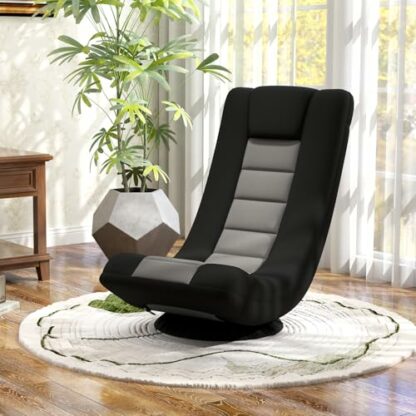 COSTWAY Folding Sofa Chair, 4-Position Adjustable Lazy Floor Sofa Bed with Swivel Base, High Back Single Padded Lounge Sleeper Recliner Floor Chair Seat for Meditation, Gaming and Reading, Grey+Black 3 COSTWAY Folding Sofa Chair, 4-Position Adjustable Lazy Floor Sofa Bed with Swivel Base, High Back Single Padded Lounge Sleeper Recliner Floor Chair Seat for Meditation, Gaming and Reading, Grey+Black - Image 3