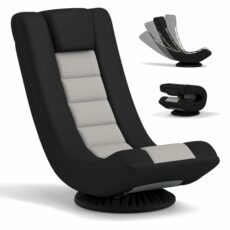 COSTWAY Folding Sofa Chair, 4-Position Adjustable Lazy Floor Sofa Bed with Swivel Base, High Back Single Padded Lounge Sleeper Recliner Floor Chair Seat for Meditation, Gaming and Reading, Grey+Black