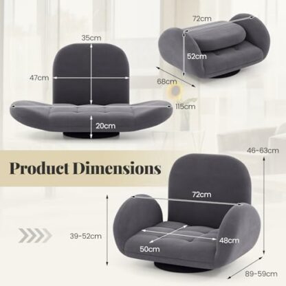 COSTWAY Folding Sofa Chair, Lazy Floor Sofa Bed with Adjustable Backrest and Armrests, Single Padded Lounge Sleeper Recliner Floor Chair Seat for Meditation Gaming Reading - Image 4