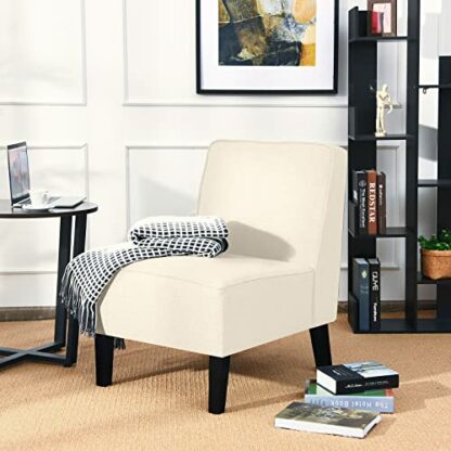 COSTWAY Modern Accent Chair, Ergonomic Comfy Occasional Tub Chair Upholstered Single Sofa with Rubber Wood Legs, Linen Fabric Leisure Lounge Armless Chair for Living Room Bedroom 3 COSTWAY Modern Accent Chair, Ergonomic Comfy Occasional Tub Chair Upholstered Single Sofa with Rubber Wood Legs, Linen Fabric Leisure Lounge Armless Chair for Living Room Bedroom - Image 3