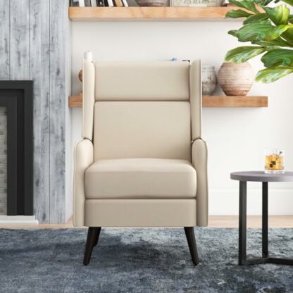 COSTWAY Modern Accent Chair, High Back Lounge Armchair Single Sofa with Removable Seat Cushion & Rubber Wood Leg, Upholstered Wingback Fireside Chair for Living Room Bedroom Office - Image 3