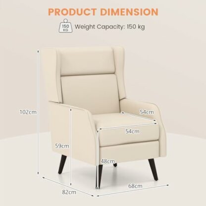 COSTWAY Modern Accent Chair, High Back Lounge Armchair Single Sofa with Removable Seat Cushion & Rubber Wood Leg, Upholstered Wingback Fireside Chair for Living Room Bedroom Office - Image 4