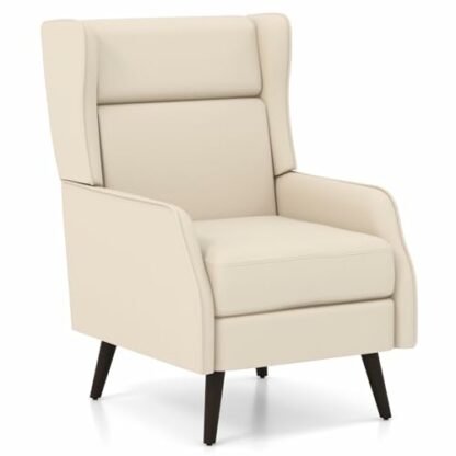 COSTWAY Modern Accent Chair, High Back Lounge Armchair Single Sofa with Removable Seat Cushion & Rubber Wood Leg, Upholstered Wingback Fireside Chair for Living Room Bedroom Office - Image 2