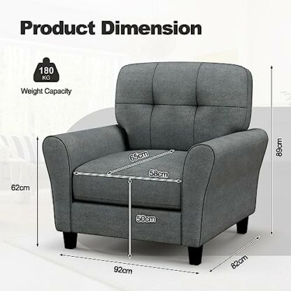 COSTWAY Modern Accent Chair, Tufted Upholstered Lounge Armchair Single Sofa with Cushions, Comfy Linen Fabric Occasional Fireside Chair for Living Room Bedroom Office, Grey 4 COSTWAY Modern Accent Chair, Tufted Upholstered Lounge Armchair Single Sofa with Cushions, Comfy Linen Fabric Occasional Fireside Chair for Living Room Bedroom Office, Grey - Image 4