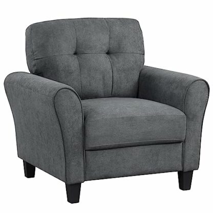 COSTWAY Modern Accent Chair, Tufted Upholstered Lounge Armchair Single Sofa with Cushions, Comfy Linen Fabric Occasional Fireside Chair for Living Room Bedroom Office, Grey 2 COSTWAY Modern Accent Chair, Tufted Upholstered Lounge Armchair Single Sofa with Cushions, Comfy Linen Fabric Occasional Fireside Chair for Living Room Bedroom Office, Grey - Image 2