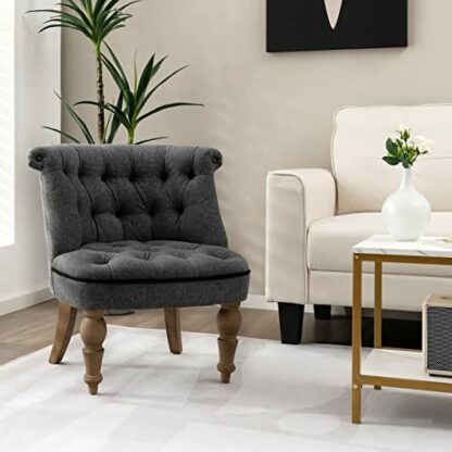 COSTWAY Set of 2 Accent Chairs, Upholstered Button Tufted Lounge Tub Chair, Solid Wood Legs Wingback Occasional Side Chairs Single Sofa Leisure Seat for Living Room, Bedroom and Office, Grey (2PCS) 3 COSTWAY Set of 2 Accent Chairs, Upholstered Button Tufted Lounge Tub Chair, Solid Wood Legs Wingback Occasional Side Chairs Single Sofa Leisure Seat for Living Room, Bedroom and Office, Grey (2PCS) - Image 3