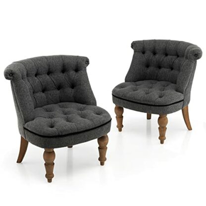 COSTWAY Set of 2 Accent Chairs, Upholstered Button Tufted Lounge Tub Chair, Solid Wood Legs Wingback Occasional Side Chairs Single Sofa Leisure Seat for Living Room, Bedroom and Office, Grey (2PCS) 2 COSTWAY Set of 2 Accent Chairs, Upholstered Button Tufted Lounge Tub Chair, Solid Wood Legs Wingback Occasional Side Chairs Single Sofa Leisure Seat for Living Room, Bedroom and Office, Grey (2PCS) - Image 2