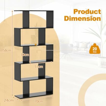 COSTWAY Wooden Bookcase, 5/6 Tiers Freestanding Storage Shelf, Home Office Industrial Decorative Bookshelf Display Stand Rack - Image 4