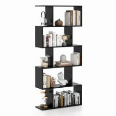 COSTWAY Wooden Bookcase, 5/6 Tiers Freestanding Storage Shelf, Home Office Industrial Decorative Bookshelf Display Stand Rack
