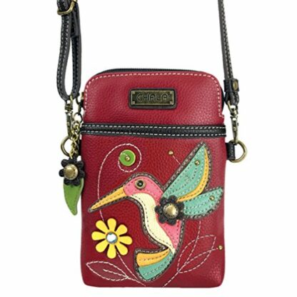 Chala Hummingbird Cellphone Crossbody Handbag - Convertible Strap Bird Lovers, Burgundy, 5" x 7.5" x 1" - Image 3