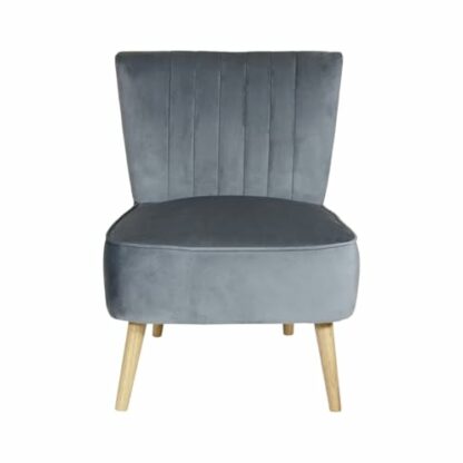 Charles Bentley Velvet Cocktail Occasion Accent Chair- Grey Solid Wood Legs Lounge Bedroom Dressing Room Hallway W59 x D48 x H44 (cm) - Image 3