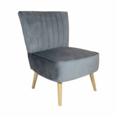 Charles Bentley Velvet Cocktail Occasion Accent Chair- Grey Solid Wood Legs Lounge Bedroom Dressing Room Hallway W59 x D48 x H44 (cm)