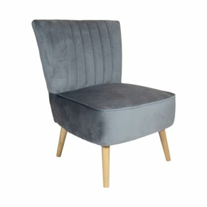 Charles Bentley Velvet Cocktail Occasion Accent Chair- Grey Solid Wood Legs Lounge Bedroom Dressing Room Hallway W59 x D48 x H44 (cm) - Image 2