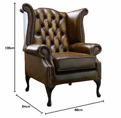 Chesterfield Genuine Antique Leather Queen Anne chair (3 Colour choices) - Image 4