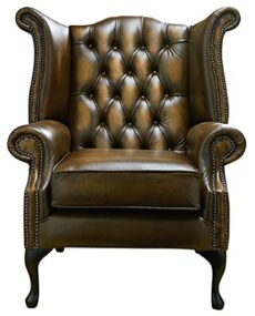 Chesterfield Genuine Antique Leather Queen Anne chair (3 Colour choices)