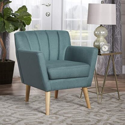 Christopher Knight Home Merel Mid-Century Modern Fabric Club Chair, Dark Teal / Natural - Image 3