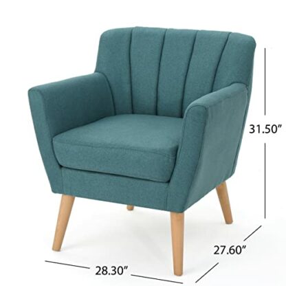 Christopher Knight Home Merel Mid-Century Modern Fabric Club Chair, Dark Teal / Natural - Image 4