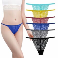Clydewy Lace G-String Thongs for Women 6PCS Comfortable Low Waist Sexy Mesh No Show Panties Underwear Multipack Assorted Knickers Invisible Colors and Prints for Womens Ladies Briefs Variety