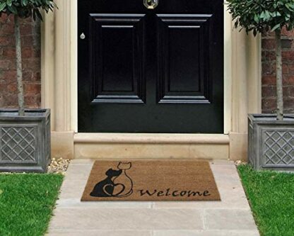 Coco&Coir Door Mat | Non-Slip | Thick Coir | Premium Quality | Rubber Backed | Eco-Friendly | Indoor | Outdoor | Heavy Duty | Pet Series | Cat Design | Door Mat | 45 x 75 cm (Meow Romance) - Image 3