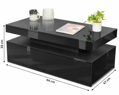 Coffee Table For Living Room WhiHigh Gloss Coffee Tables Sofa Side Table Wooden Centre Tea Table With LED RGB Lights 2 Tier Storage Shelf Rectangle Coffee - Image 4