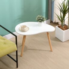 Coffee Table, Sofa Center Table for Home Office, Tea Table for Living Room, Modern White Cocktail Table with Wood Legs