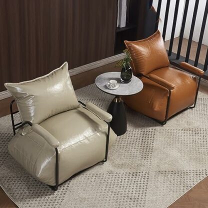 Comfortable Single Sofa Chair Upholstered with Sturdy Metal Frame for Adults Lazy Sofa for Living Room Bedroom Guest Reception Blue Color 3 Comfortable Single Sofa Chair Upholstered with Sturdy Metal Frame for Adults Lazy Sofa for Living Room Bedroom Guest Reception Blue Color - Image 3