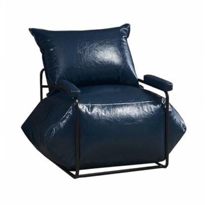 Comfortable Single Sofa Chair Upholstered with Sturdy Metal Frame for Adults Lazy Sofa for Living Room Bedroom Guest Reception Blue Color 2 Comfortable Single Sofa Chair Upholstered with Sturdy Metal Frame for Adults Lazy Sofa for Living Room Bedroom Guest Reception Blue Color - Image 2