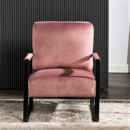 Container Furniture Direct Classic Mid Century Modern Accent Chair with Durable Square Metal Frame, Armchair for Living Room, Bedroom, Home Office in Plush Velvet Upholstery, Rose 3 Container Furniture Direct Classic Mid Century Modern Accent Chair with Durable Square Metal Frame, Armchair for Living Room, Bedroom, Home Office in Plush Velvet Upholstery, Rose - Image 3