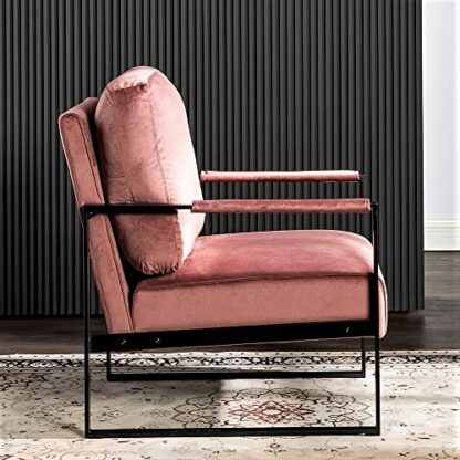 Container Furniture Direct Classic Mid Century Modern Accent Chair with Durable Square Metal Frame, Armchair for Living Room, Bedroom, Home Office in Plush Velvet Upholstery, Rose 4 Container Furniture Direct Classic Mid Century Modern Accent Chair with Durable Square Metal Frame, Armchair for Living Room, Bedroom, Home Office in Plush Velvet Upholstery, Rose - Image 4