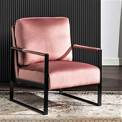 Container Furniture Direct Classic Mid Century Modern Accent Chair with Durable Square Metal Frame, Armchair for Living Room, Bedroom, Home Office in Plush Velvet Upholstery, Rose 2 Container Furniture Direct Classic Mid Century Modern Accent Chair with Durable Square Metal Frame, Armchair for Living Room, Bedroom, Home Office in Plush Velvet Upholstery, Rose - Image 2