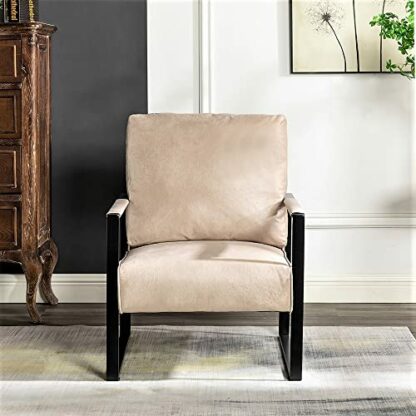 Container Furniture Direct Classic Mid Century Modern Accent Chair with Durable Square Metal Frame, Armchair for Living Room, Bedroom, Home Office in Spotted Microfiber Upholstery, Light Camel - Image 3
