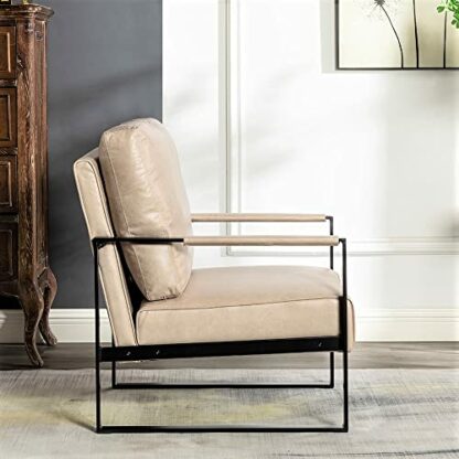 Container Furniture Direct Classic Mid Century Modern Accent Chair with Durable Square Metal Frame, Armchair for Living Room, Bedroom, Home Office in Spotted Microfiber Upholstery, Light Camel - Image 4